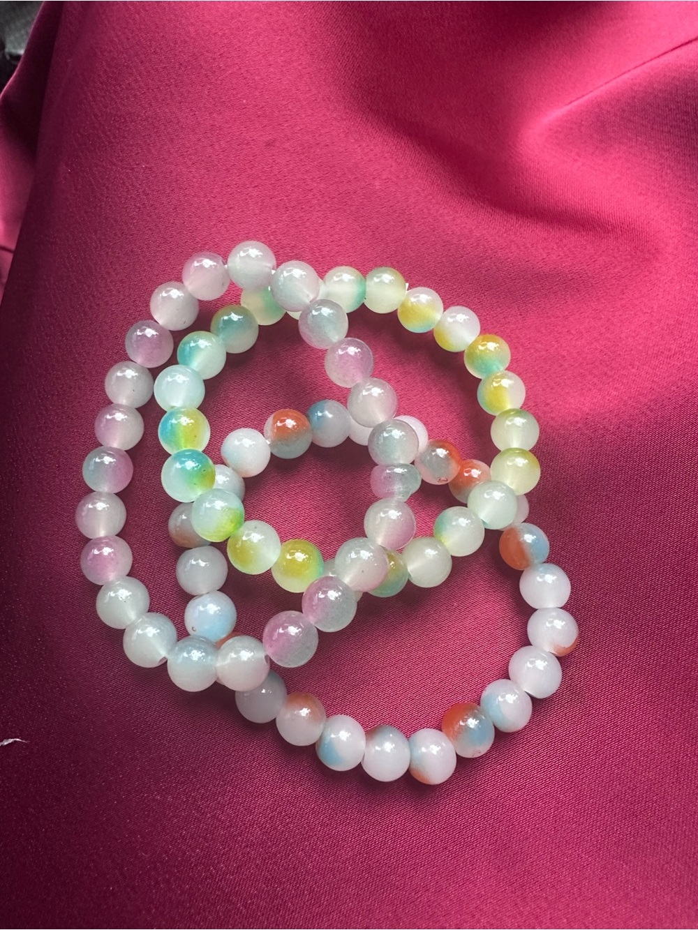 Multicolor Beaded Stretch Bracelet - Pastel Rainbow